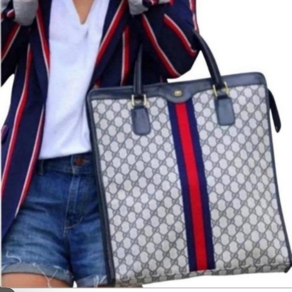 GUGGI MONOGRAM GG LARGE SHOPPER TOTE! Navy red! STUNNING!!!! - Picture 1 of 14